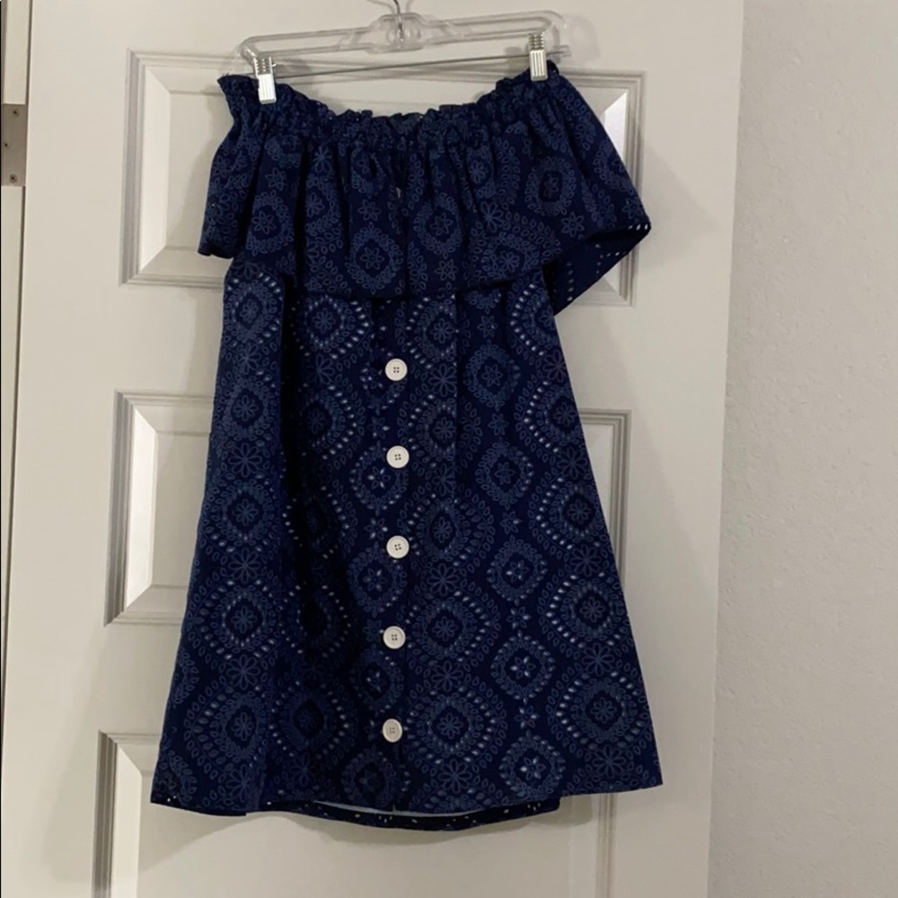 Blue off the shoulder mini dress